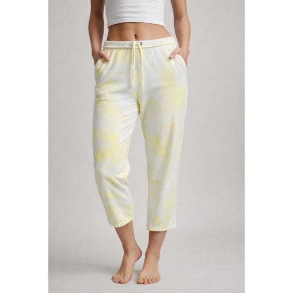 Chaser Yellow Tie Dye Drawstring Lounge Cropped Jogger Sweatpants Size Med NWT